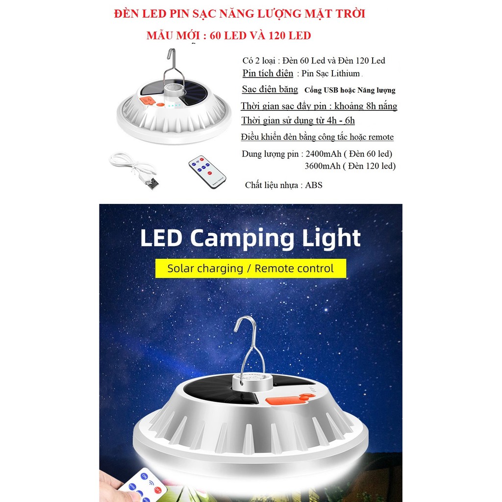 Đèn Led năng lượng mặt trời dùng chiếu sáng dự phòng , cắm trại , chợ đêm ...150W .Pin sạc 3400mAh