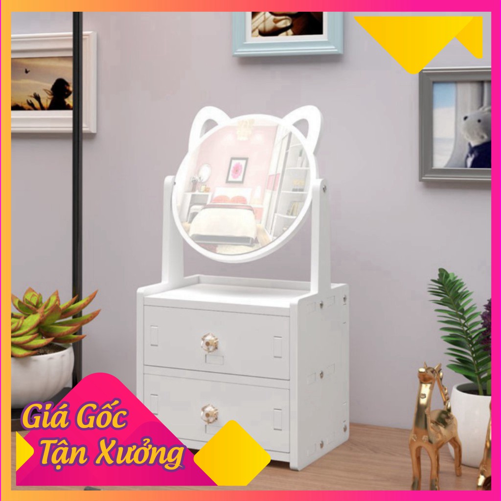 /HOT> FREESHIP Bàn Trang Điểm Mini Có Gương Mèo Hello Kitty Bằng Gỗ Nhựa Để Phòng Ngủ - Màu Trắng Nhỏ Gọn Đựng Mỹ Phẩm 2