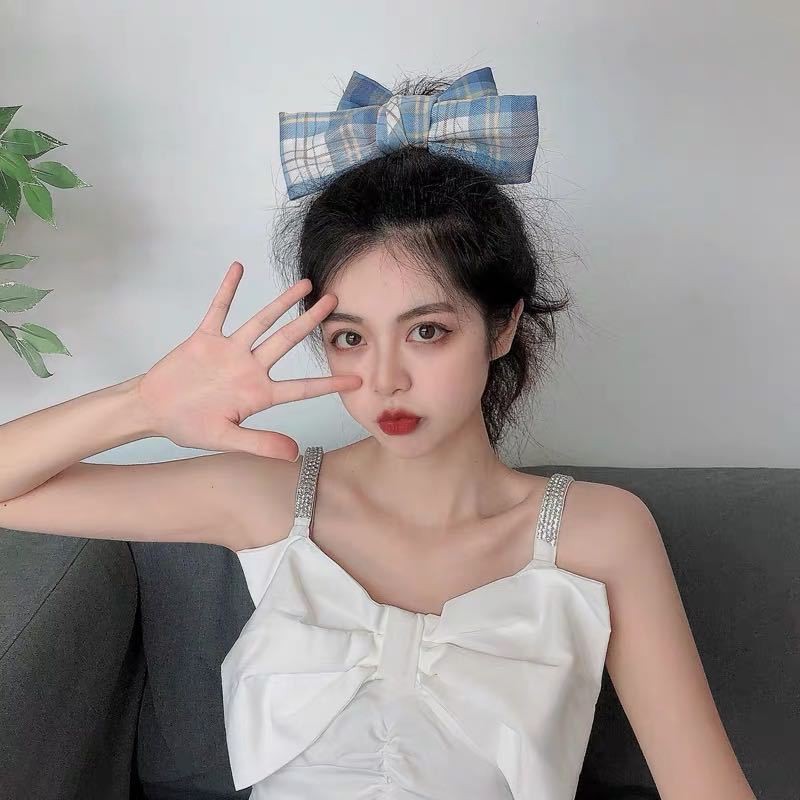 Kẹp Tóc Nơ Caro Hàn Quốc - Cặp Tóc Nơ Bản To Hàn Quốc