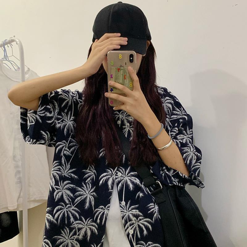 Áo Sơ Mi Nữ Ngắn Tay In Hình Cây Dừa Thời Trang