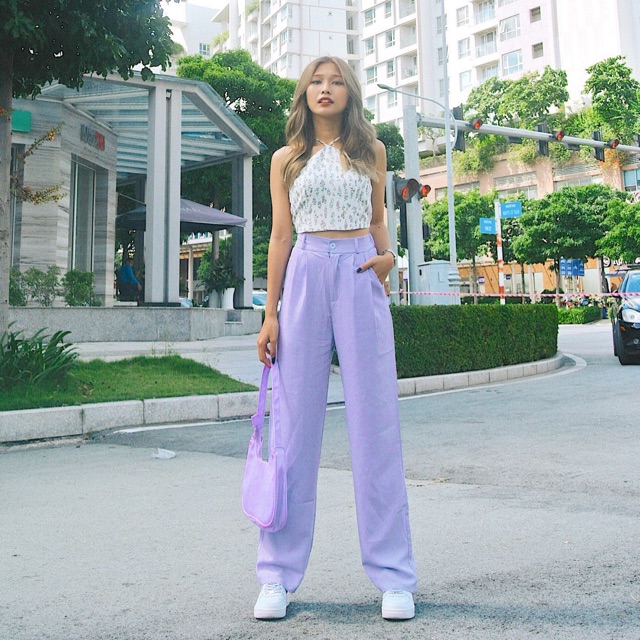 ALEXYS - Quần Trouser Phủ Giày Ống Rộng Màu Tím Pastel