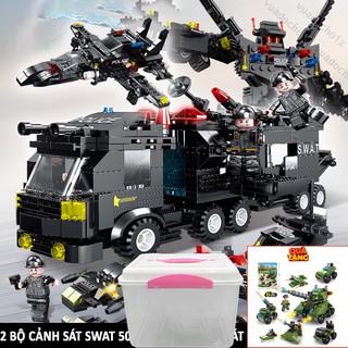 [MUA 2 TẶNG 1] COMBO 2 BỘ LẮP RÁP CẢNH SÁT SWAT, ROBOT, TRỰC THĂNG, 500 CHI TIẾT TẶNG 1 BỘ KÈM HỘP NHỰA