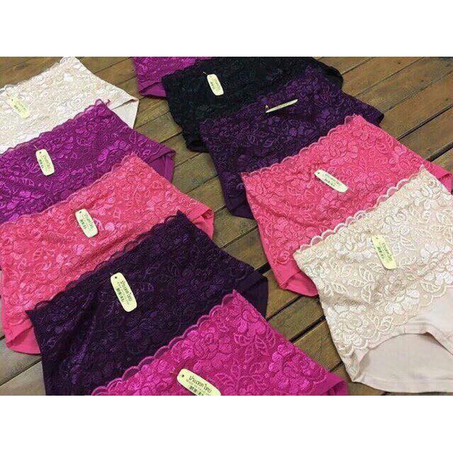 Set 5 Quần Lót Nữ Cỡ Đại Cạp Cao Kèm Gen Bụng Ren Cotton Mềm Mạ