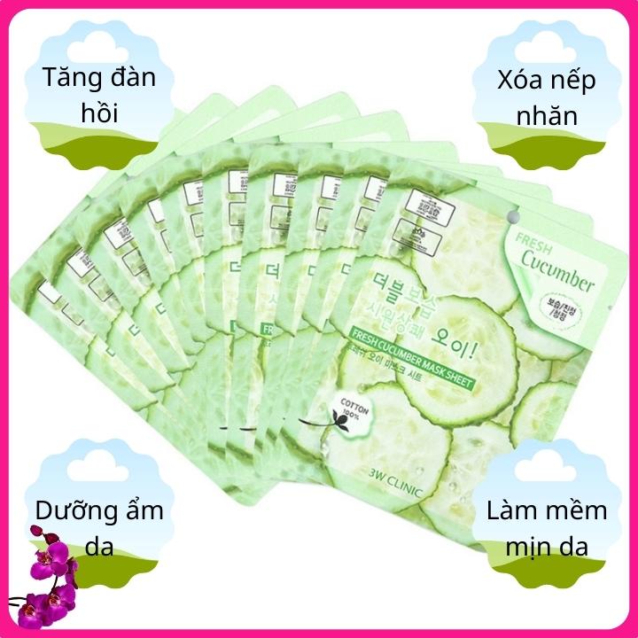 10 Mặt nạ giấy dưỡng da thiên nhiên Dưa leo chuột Mỹ phẩm chính hãng Hàn Quốc 3W Clinic Fresh Cucumber Mask sheet