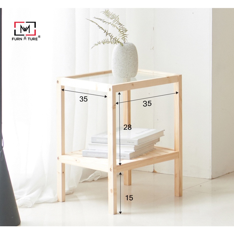 Kệ trang trí đầu giường mặt kính phong cách hàn quốc màu gỗ - MW FURNITURE - Nội thất trang trí