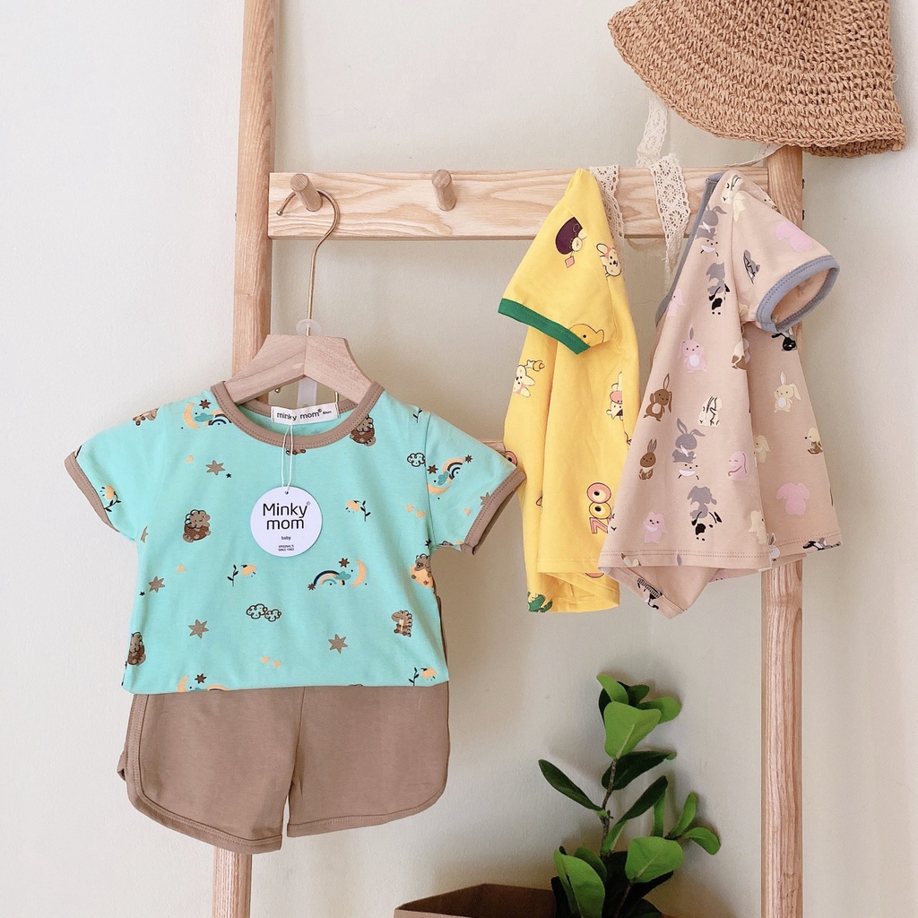 (9-27kg)Bộ thun cotton đùi ngắn tay Minky mom họa tiết đáng yêu cho bé xịn sò (ảnh thật)