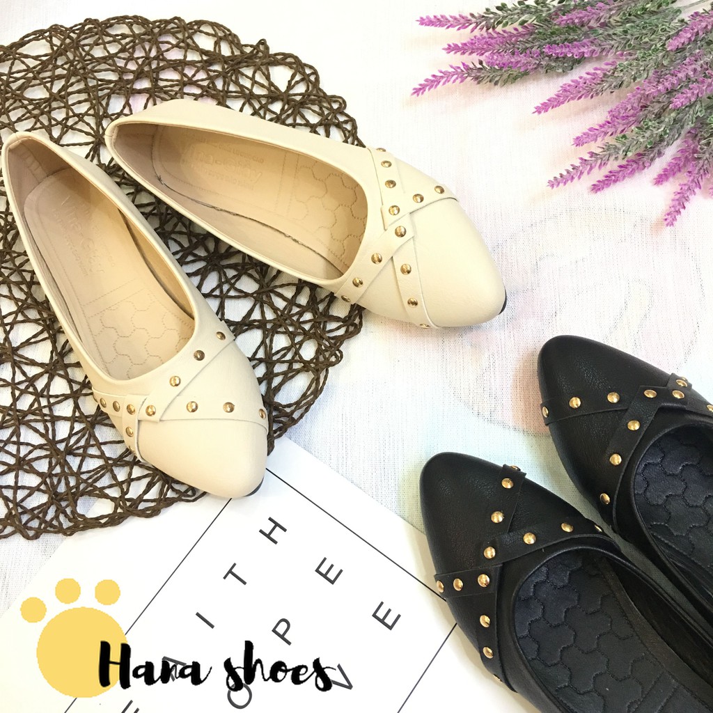 Hình thật - Giày bệt búp bê nữ mũi nhọn đính đinh xinh xắn | BigBuy360 - bigbuy360.vn