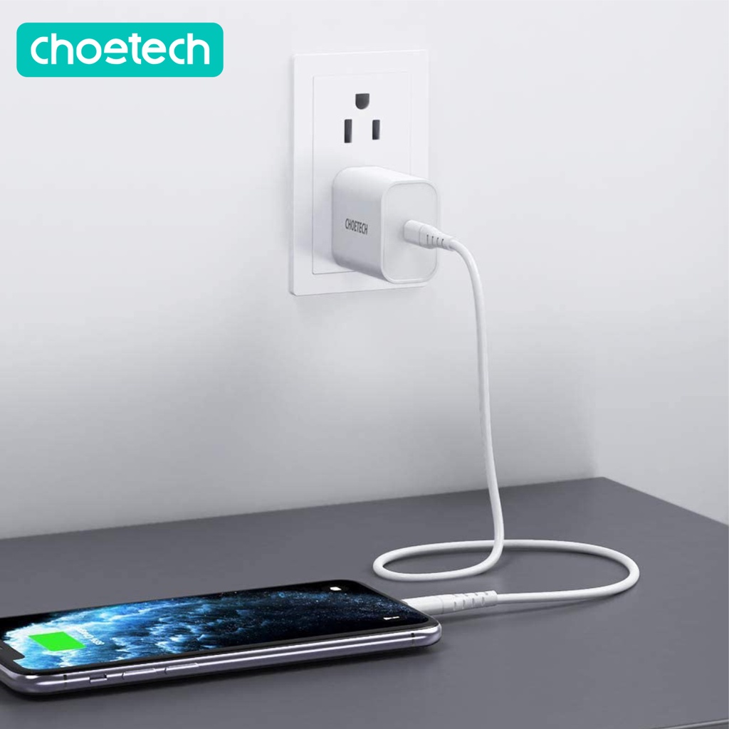 Bộ Củ Sạc Nhanh 20W Cho iPhone iPad CHOETECH PD5005 Và Cáp C to Lightning IP0040 Chứng Nhận MFI Dài 1.2M - Chính Hãng