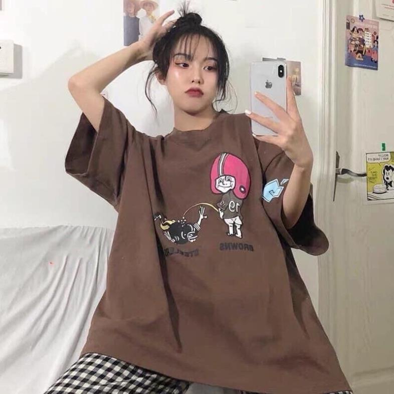 Áo thun nam nữ tay lỡ 07 Browns Nâu chất cotton form thụng dáng rộng basic mặc đôi nhóm freesize