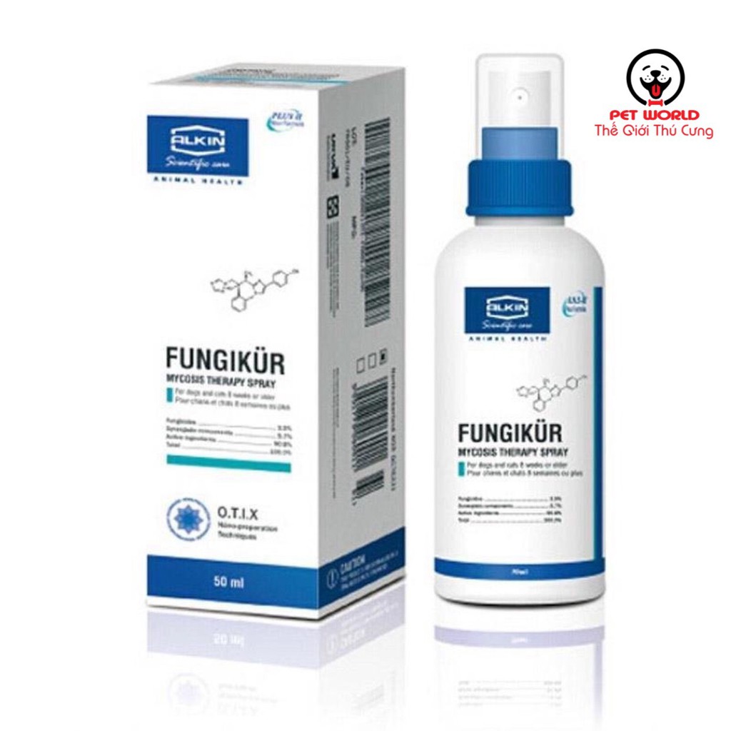 Thuốc xịt AlkinLAB Fungikur 50 ml - Đặc trị nấm, viêm da có mủ dành cho chó, mèo, thú cưng