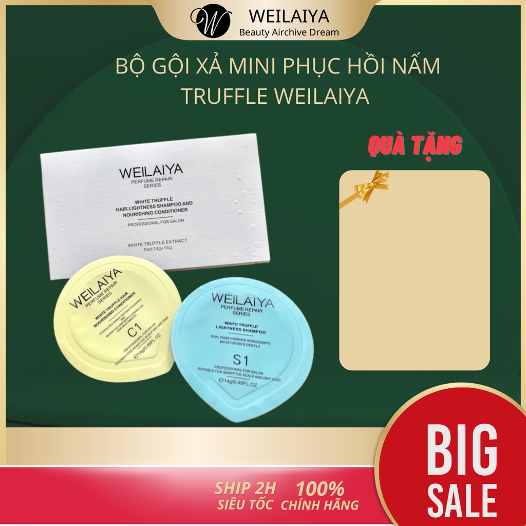 Bộ dầu gội xả phục hồi Weilaiya nấm Truffle phục hồi tóc khô xơ hư tổn, sạch gàu. Set mini 14g