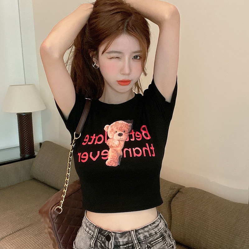 Áo thun nữ ZHELIHANGFEI tay ngắn in hình gấu đáng yêu thời trang