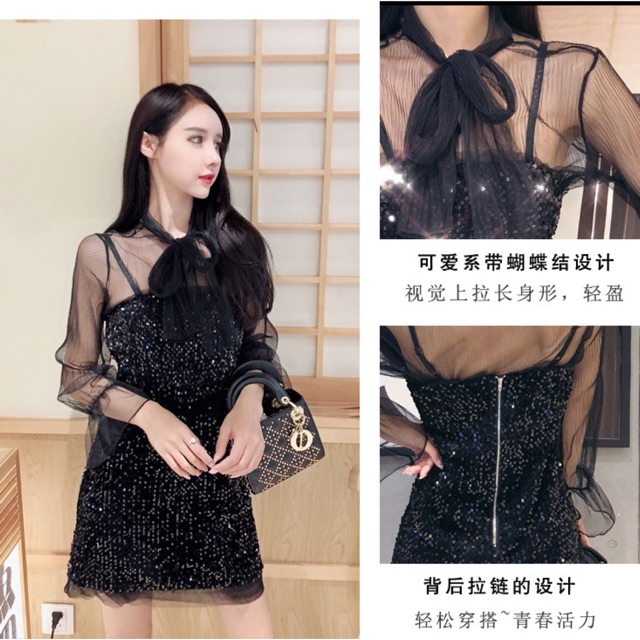 ĐẦM DRESS NỮ TAY LƯỚI ULZZANG | BigBuy360 - bigbuy360.vn