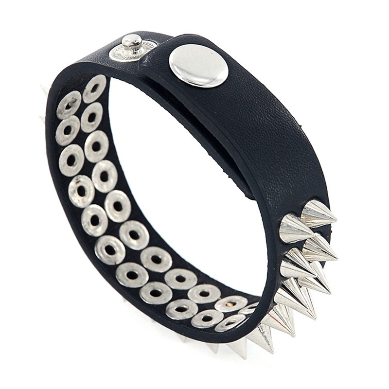 Vòng tay da đính đinh tán phong cách gothic cá tính cho nam và nữ