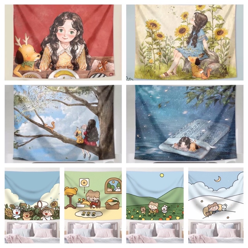 Tranh vải treo tường trang trí decor phòng hình cô gái phong cách hàn quốc xinh xắn đáng yêu