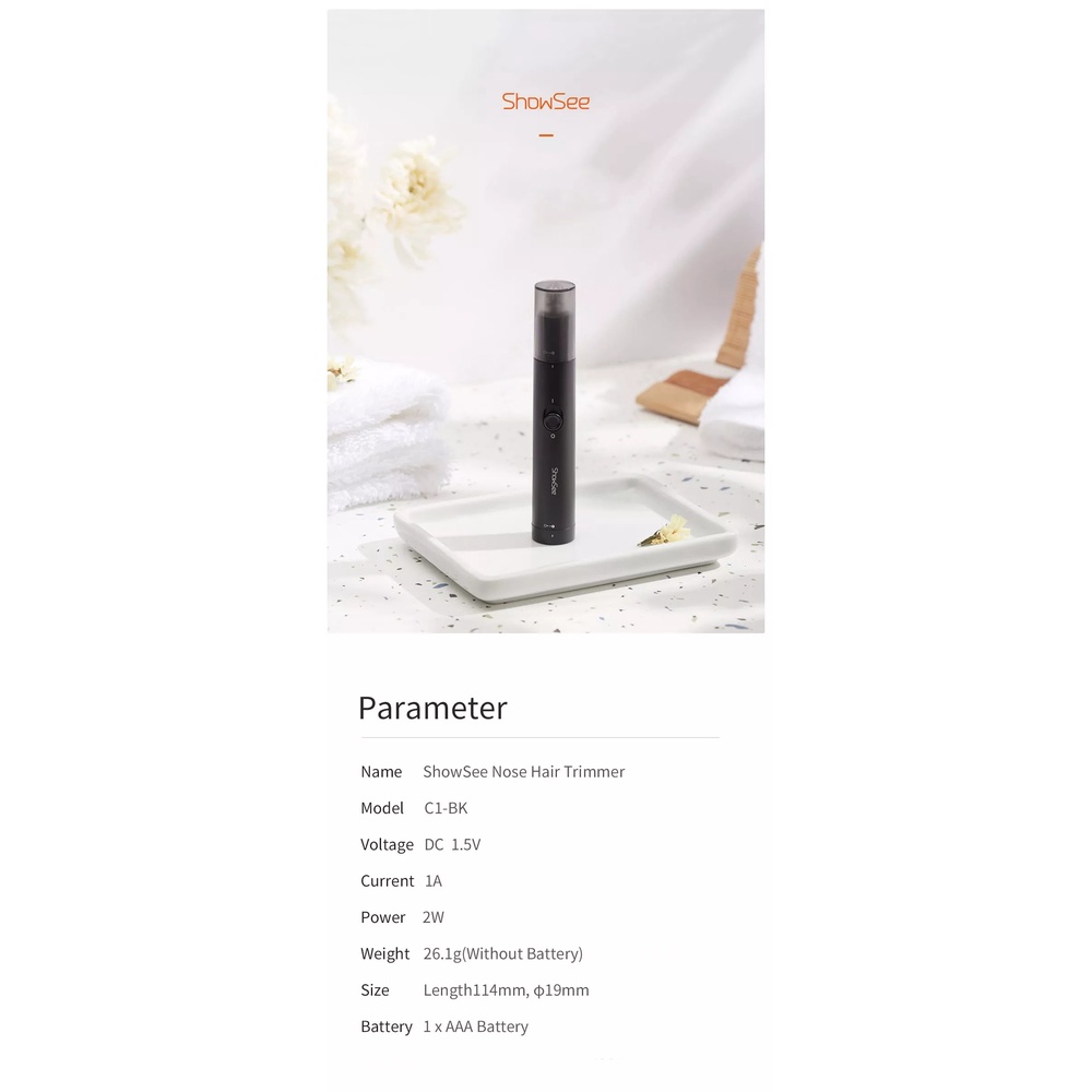 Máy Tỉa Lông Mũi Điện Tử Di Động Xiaomi ShowSee C1-BK Hai Đầu 360 Độ Có Thể Tháo Rời° Đầu Cắt Dạng Xoay Chuyên Dụng Chất Lượng Cao