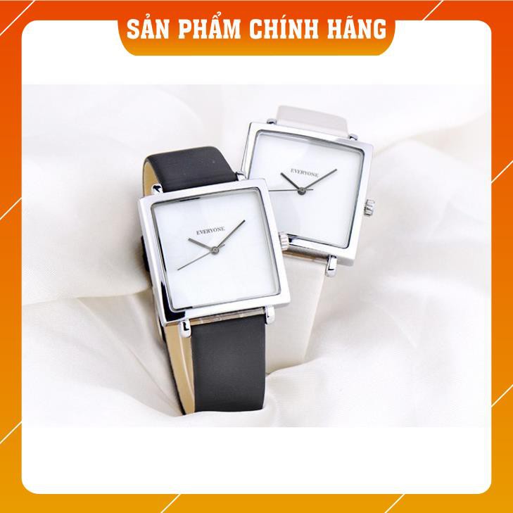 Đồng hồ nữ EVERYONE mặt vuông dây da cao cấp size 36mm