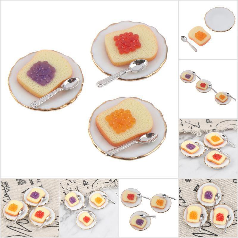 [HoMSI] 1:12 Dollhouse Miniature Mini Jam toast Combo Model Kitchen Accessories Toys SUU