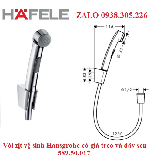 Vòi xịt vệ sinh Hansgrohe có giá treo và dây sen 589.50.017