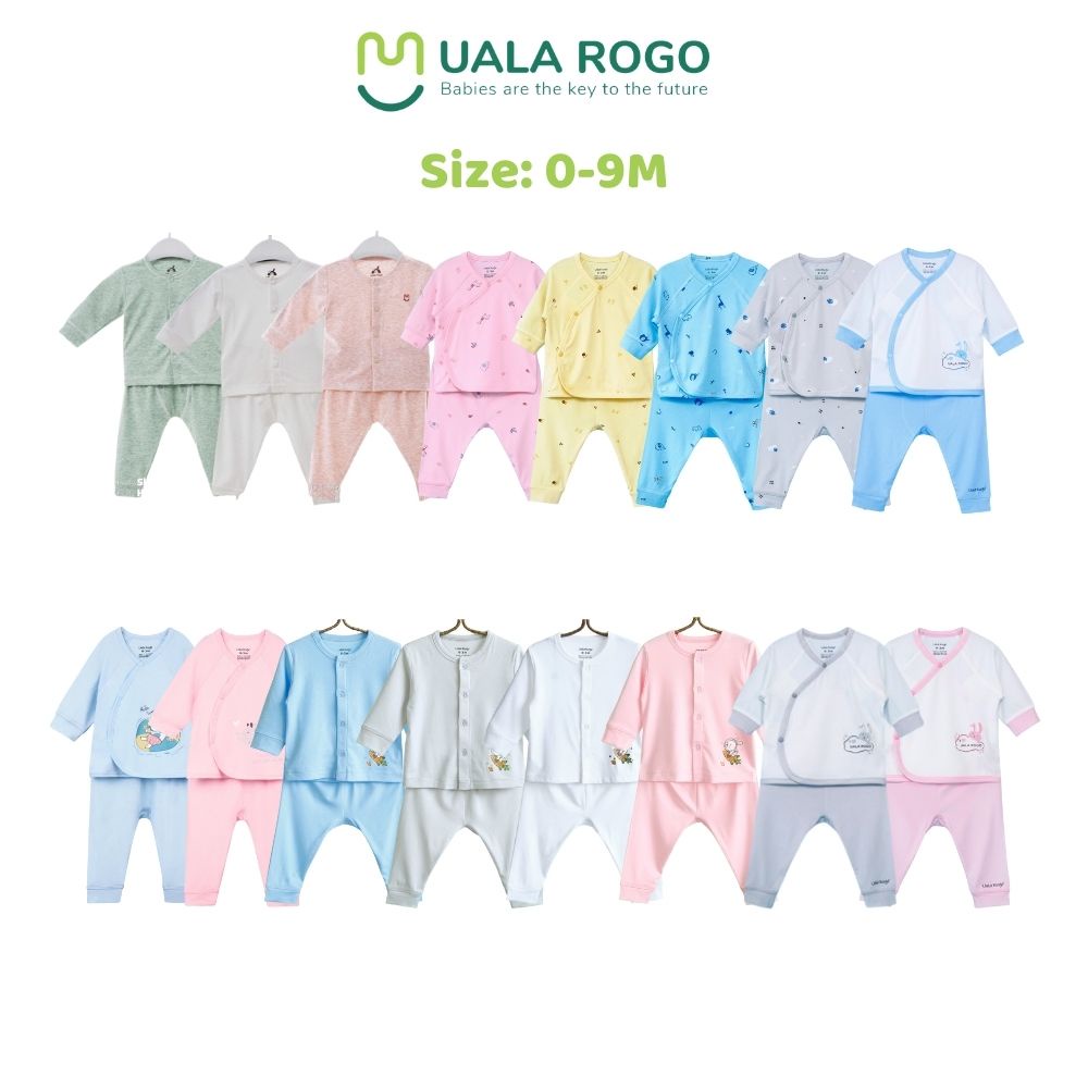 - Bộ sơ sinh dài tay Ualarogo 0-9 tháng vải petit mềm mại thoải mái cổ tròn hoạ tiết đáng yêu