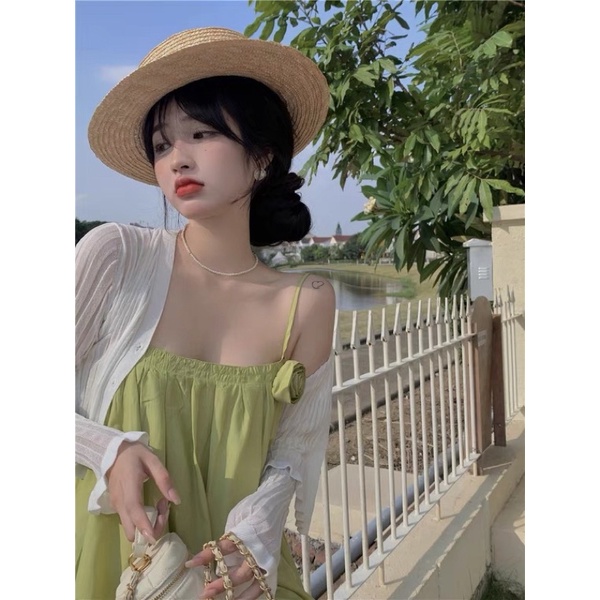 Sale đầm 2 dây màu xanh bơ