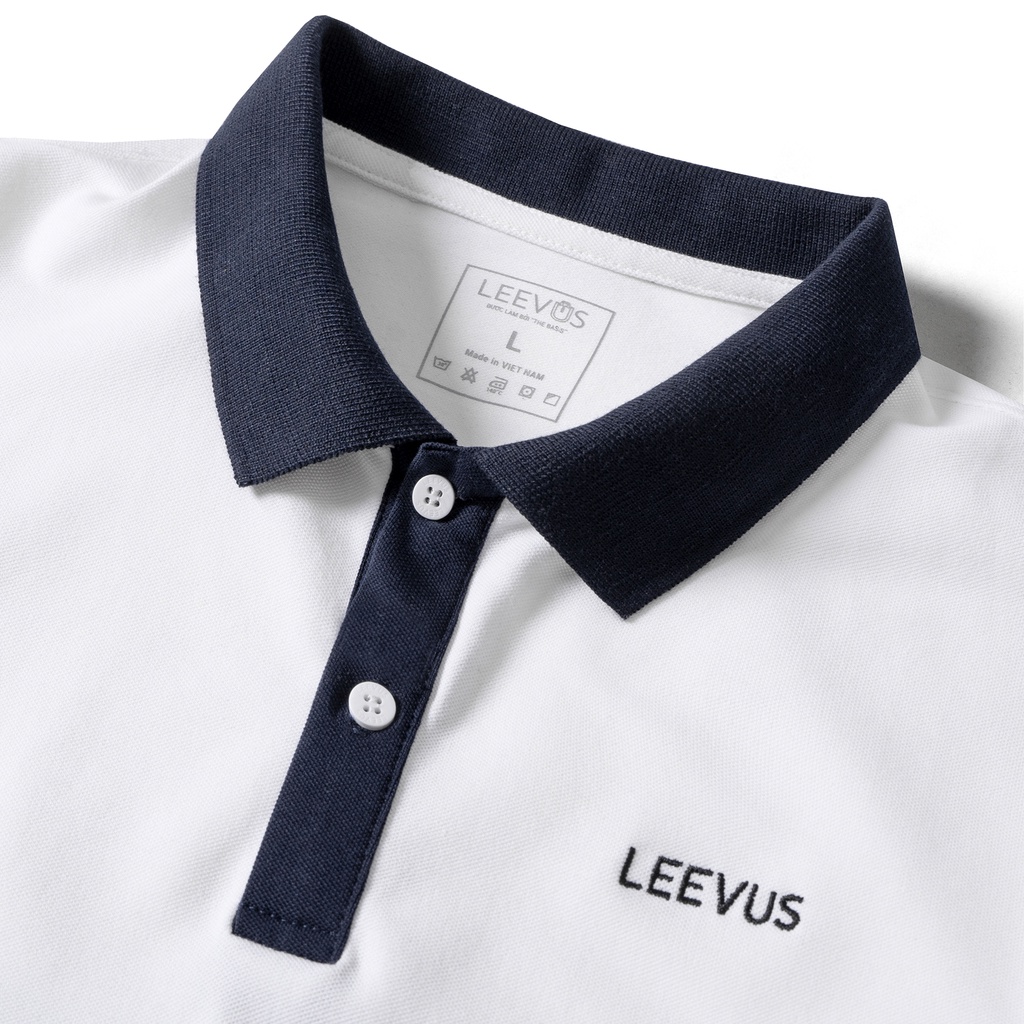 Áo Polo nam có cổ RAKEN màu trắng xanh đen, thêu logo, vải CVC cá sấu, form regular APL266 LEEVUS, BASIS, GUTTI