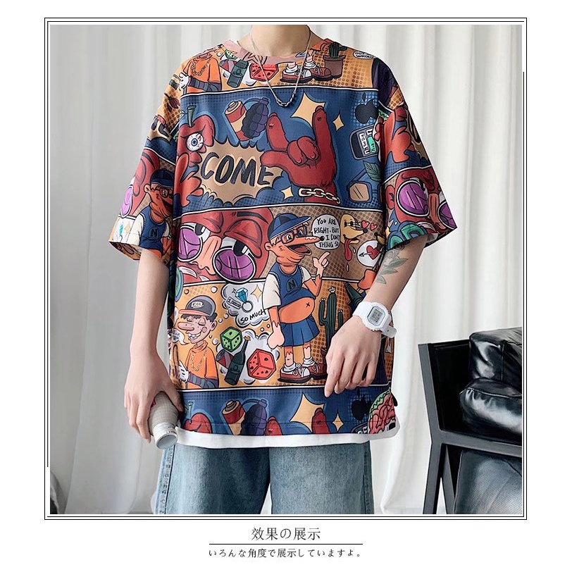 Áo Thun Tay Ngắn Dáng Rộng Họa Tiết Graffiti Thời Trang Mùa Hè Cho Các Cặp Đôi