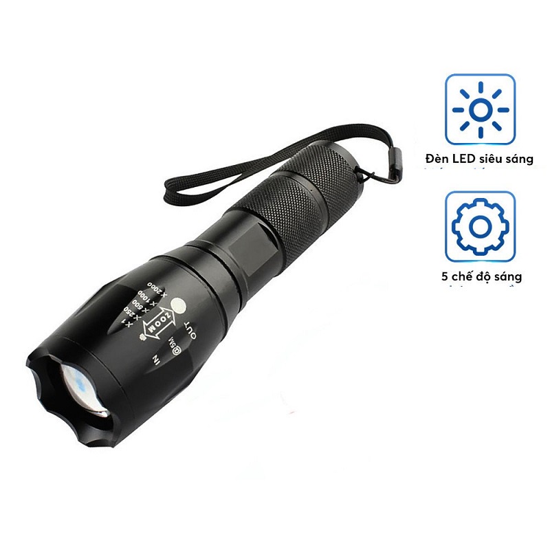 Đèn Pin Siêu Sáng Mini Led XML T6 Chiếu Sáng Lên Tới Trên 300m. Tặng Pin Sạc 18650 Và Cốc Sạc