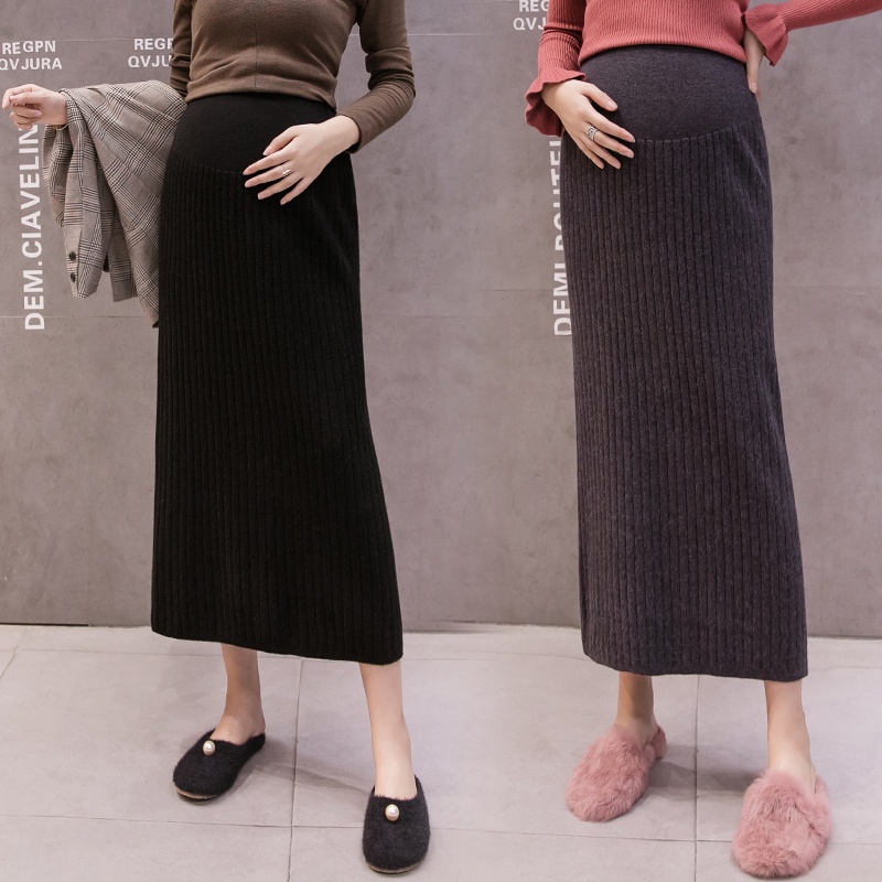 Chân Váy Len Lưng Cao Thời Trang Thu Đông Cho Phụ Nữ Mang Thai