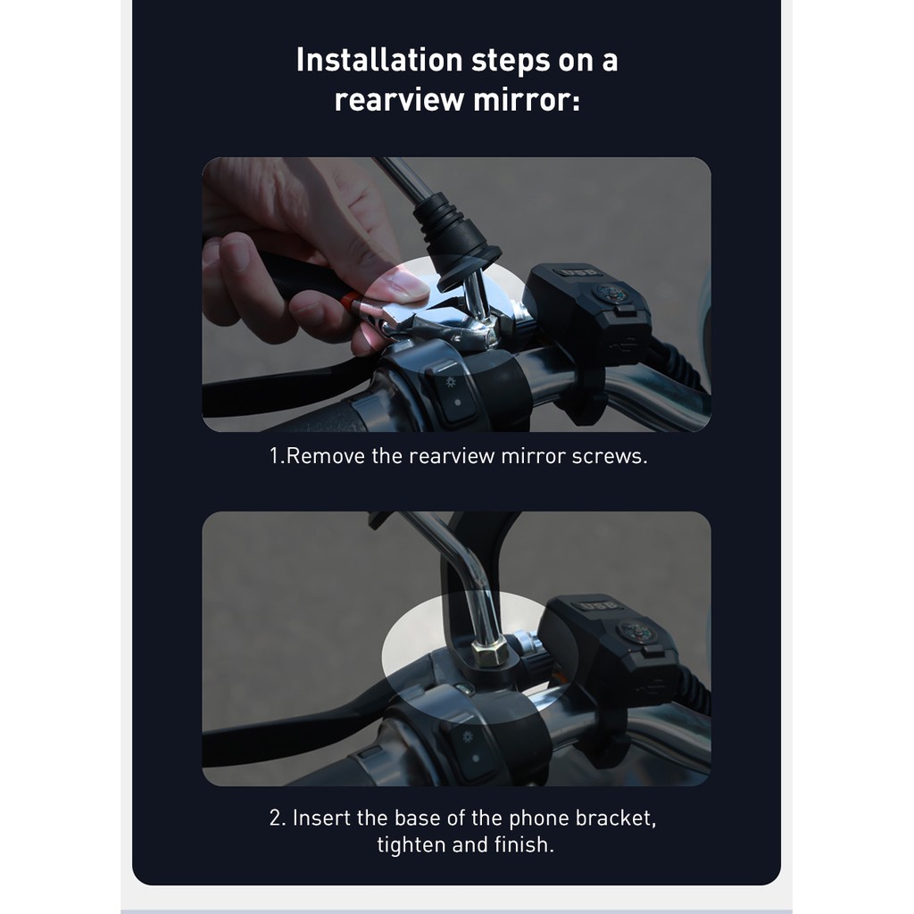 Giá đỡ điện thoại xe máy Baseus Hỗ trợ Moto Xe đạp Chế độ xem phía sau Gương tay lái Giá đỡ xe tay ga Giá đỡ xe máy