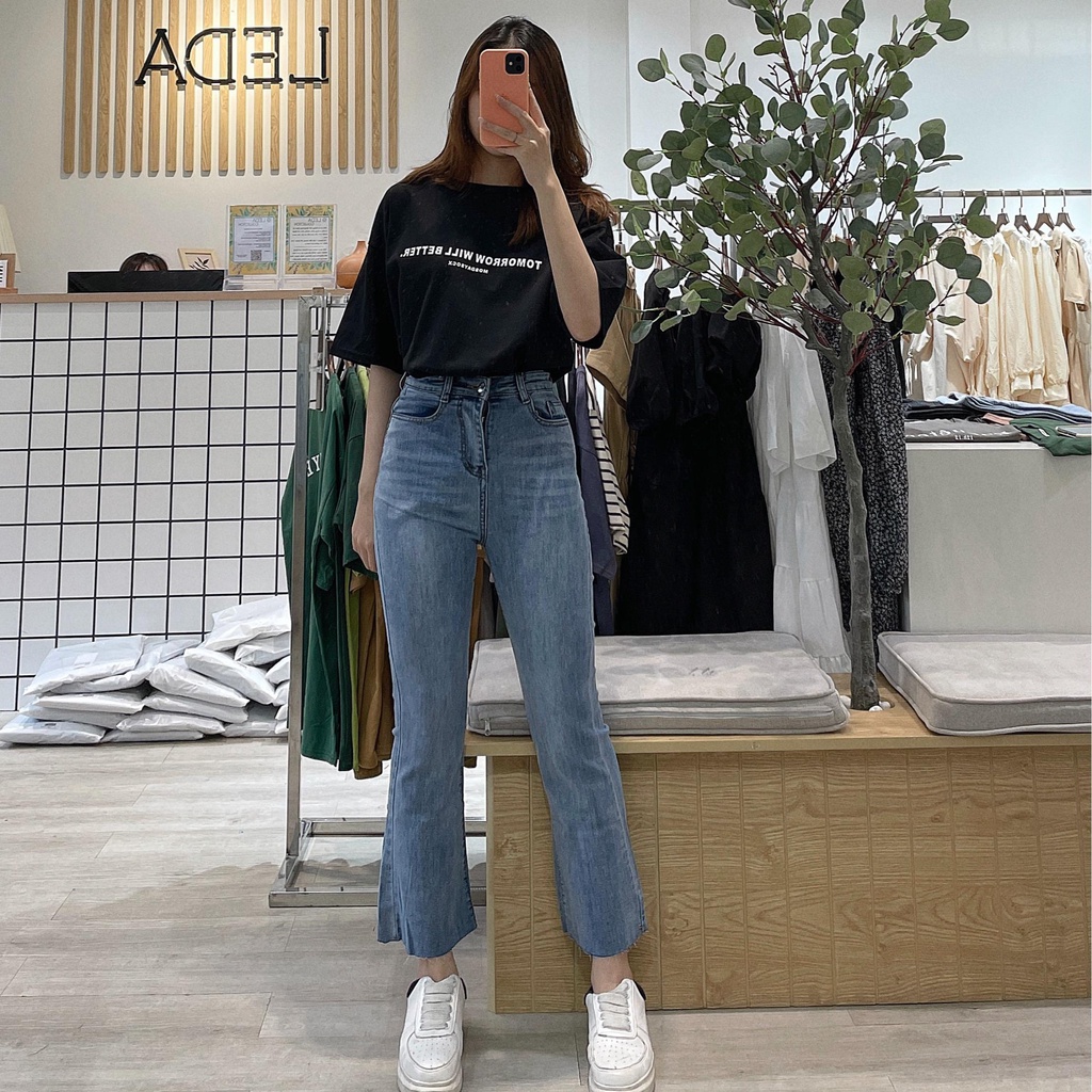 Quần Jean Ống Loe 9 Tấc (dài 88cm) Lưng Cao Form Hàn - Leda