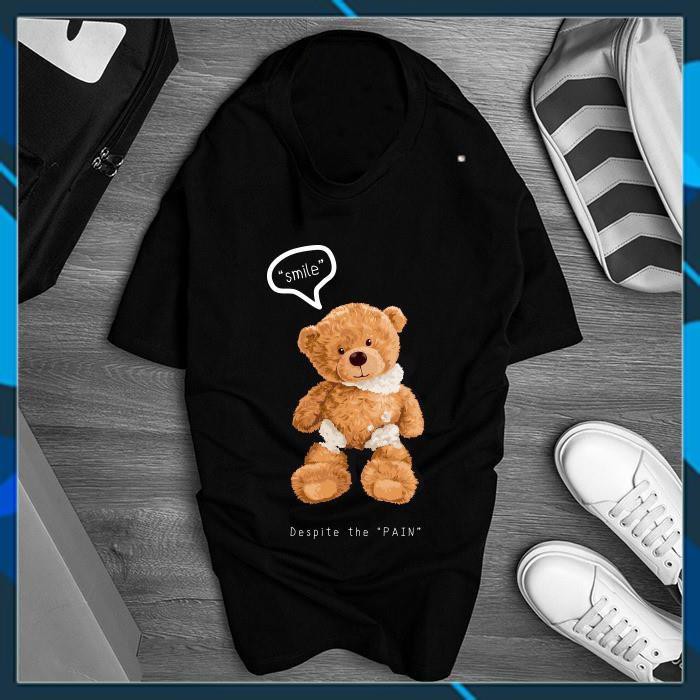 Áo thun tay lỡ form rộng màu đen unisex Freesize in hình Gấu Teddy Nhiều hình khác nhau