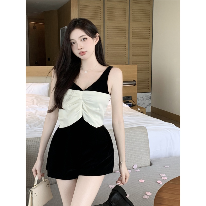 Bộ Áo Liền Quần Hai Dây Ống Rộng Thắt Nơ Phong Cách Trung Hoa Mùa Hè Mới