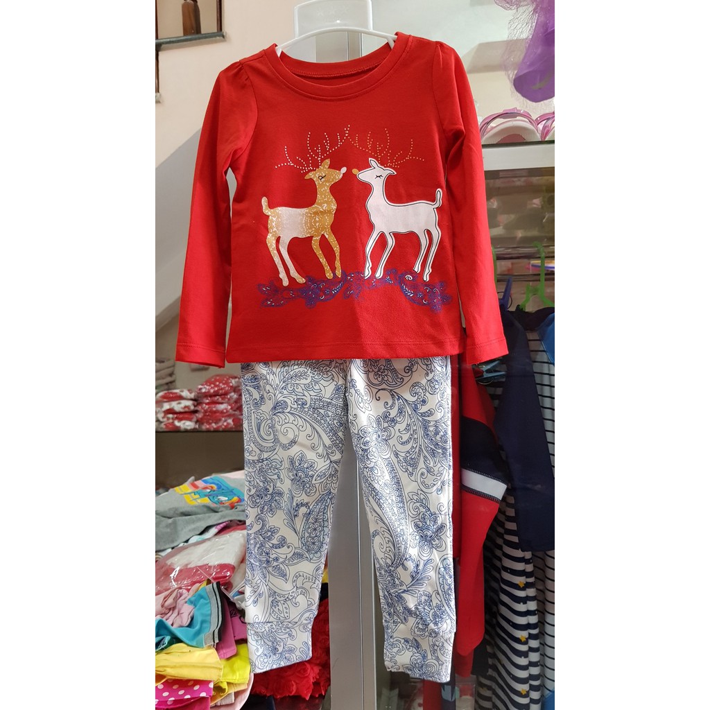 Bộ thun tay dài in tuần lộc cho Giáng sinh ấm áp