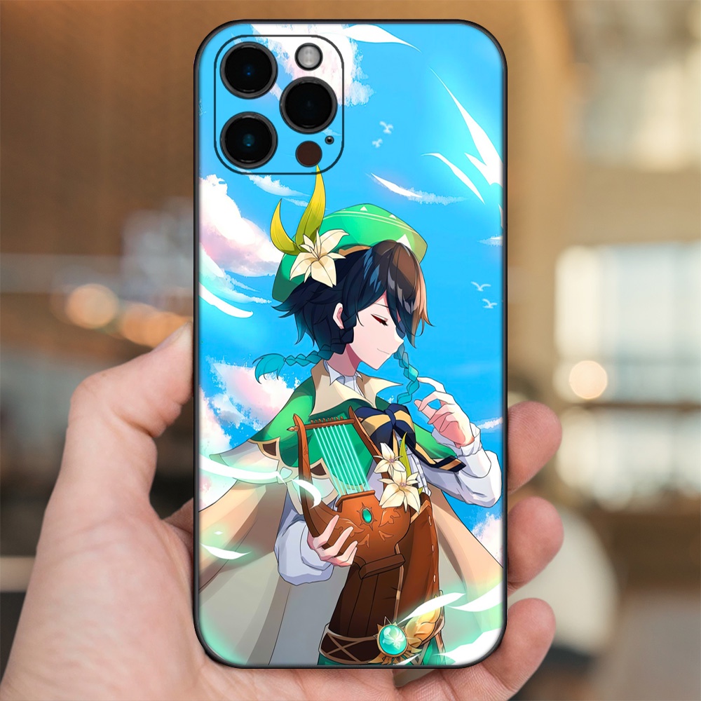 Ốp lưng iPhone 12 Pro Max dẻo đen cạnh vuông in hình Venti Genshin Impact