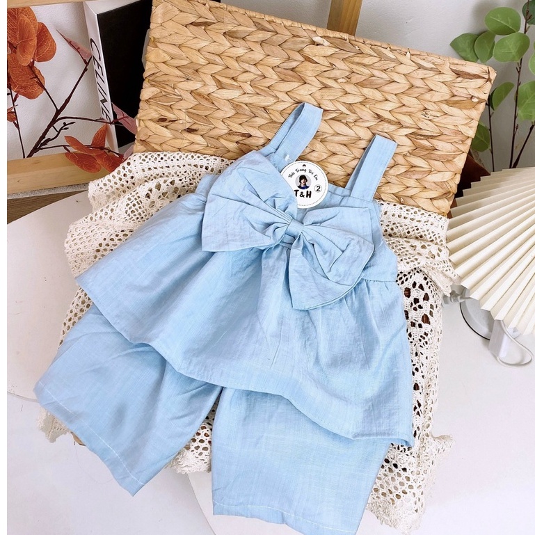 SET44 - Bộ bé gái, bộ đũi bé gái mùa hè, 2 dây nơ ngực cho bé từ 8-18kg