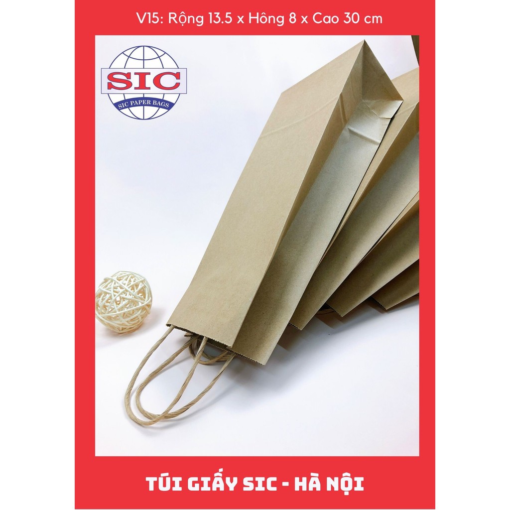 [SET 10 CHIẾC] TÚI GIẤY KRAFT V15: 13.5x8x33 MÀU NÂU CÓ QUAI ( ẢNH THẬT)