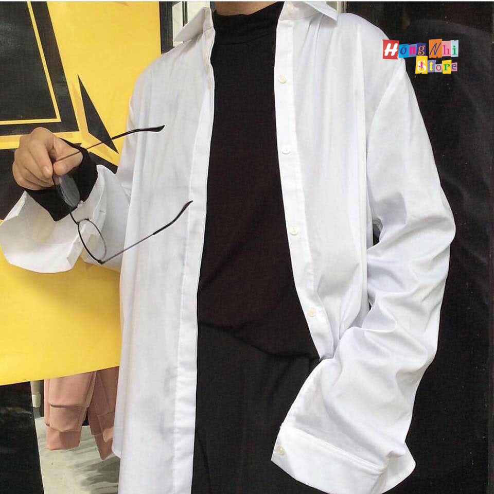 SƠ MI TRƠN DÁNG RỘNG BASIC UNISEX TAY DÀI MÀU TRẮNG - MM | BigBuy360 - bigbuy360.vn