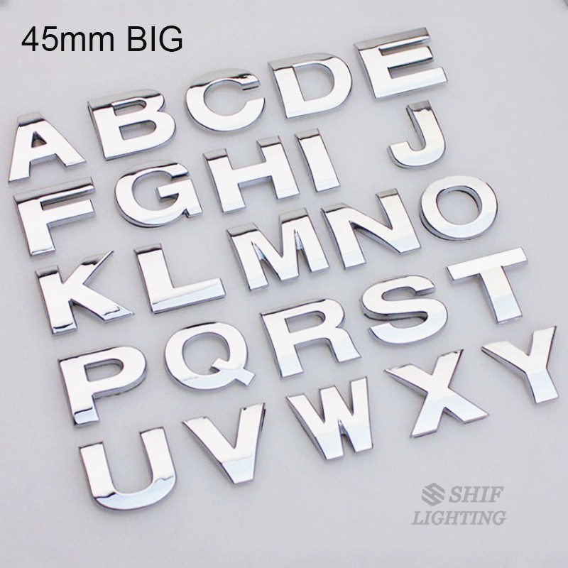 Decal kim loại dán xe hơi chữ cái DIY 3D 45mm