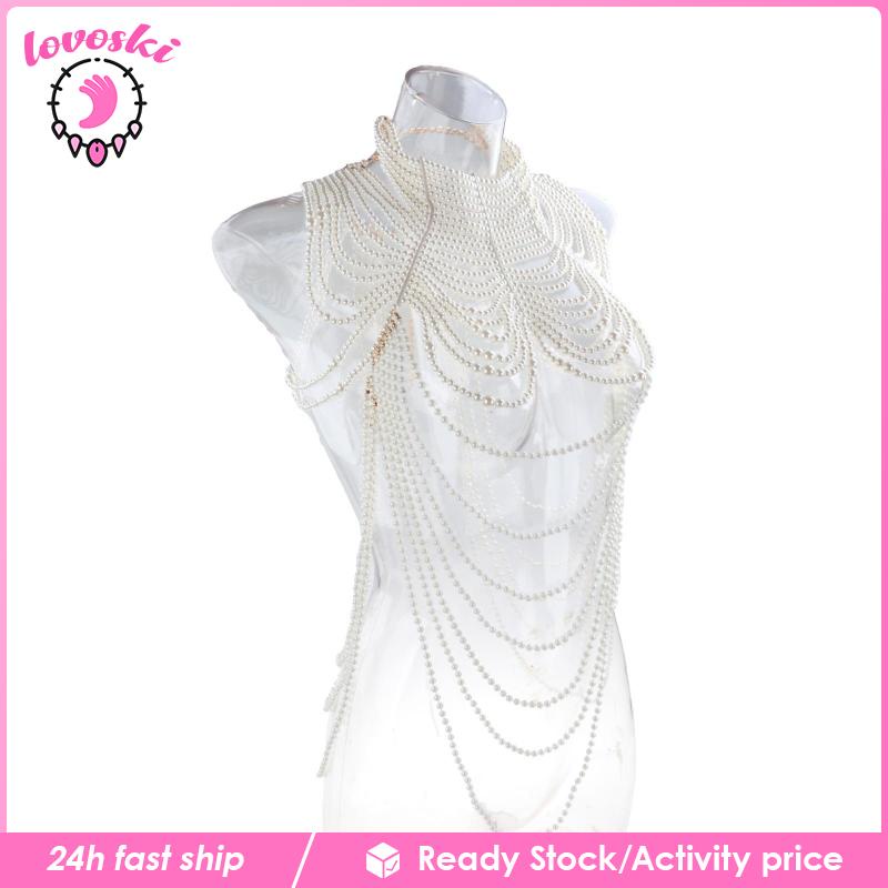 [Lovoski] Vòng cổ Body Chain ABS Ngọc Trai Trang Trí Bikini