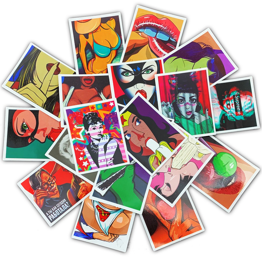 Set 50 Hình Dán 2 Cô Gái Gợi Cảm Retro Chống Nước Trang Trí Ván Trượt / Ván Trượt / Graphite / Sổ Tay