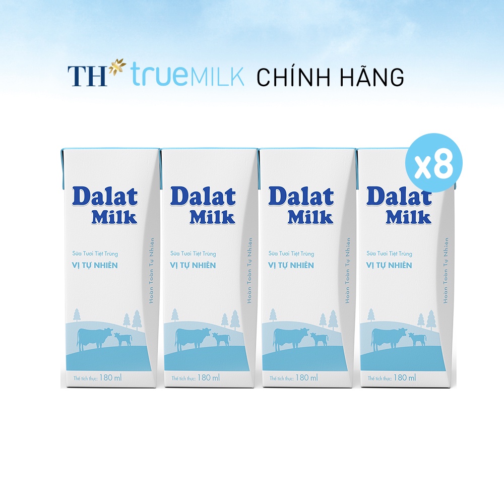 8 Lốc sữa tươi tiệt trùng vị tự nhiên Dalatmilk 180ml (180ml x 4)