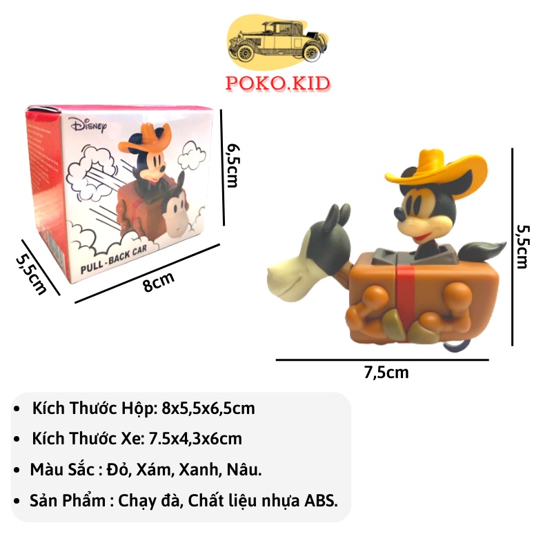 Xe Đồ Chơi Mô Hình Mini Set Chuột Mickey Chính Hãng Disney POKO KID
