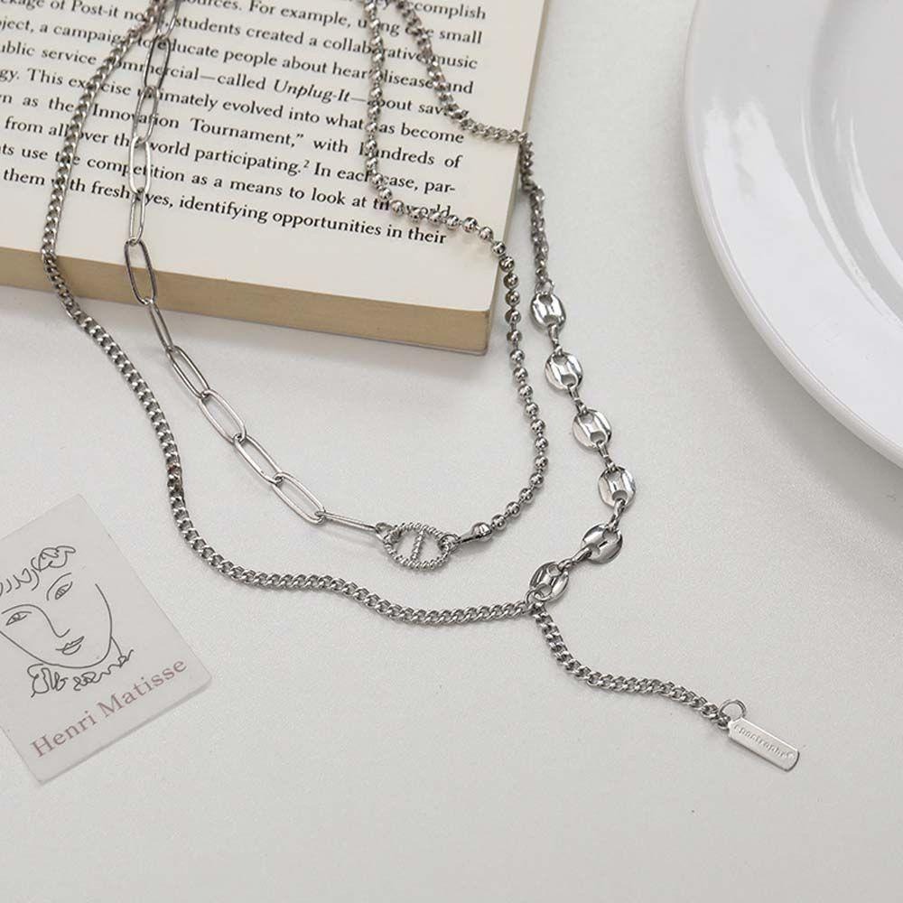 Vòng cổ Hai Lớp Mặt Vuông Phối Tua Rua Phong Cách Hip Hop Hàn Quốc Thời Trang Cho Nữ