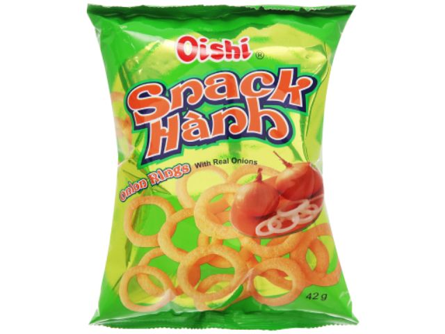 Bánh Snack Hành Oishi Onion Rings gói 42g được làm từ hành thật