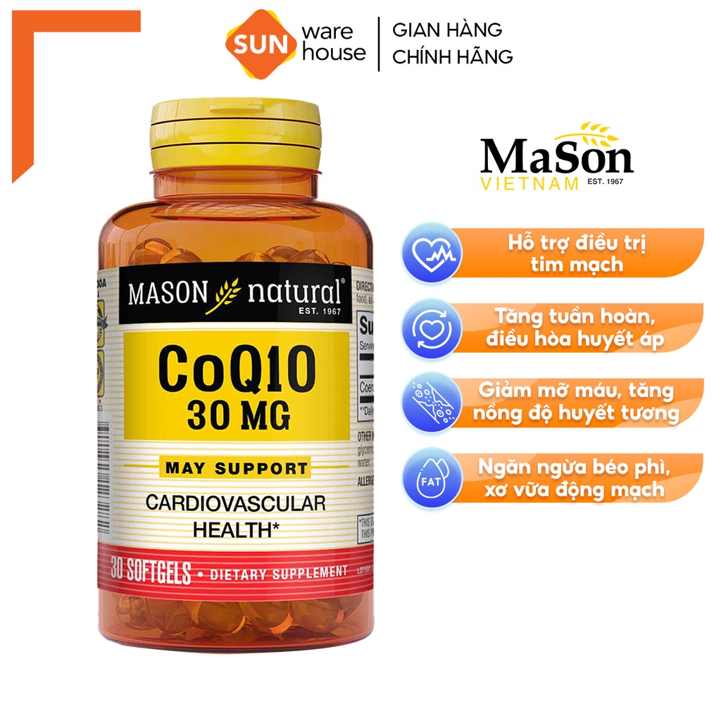 Viên Uống MASON NATURAL Hỗ Trợ Tăng Cường Sức Khỏe Tim Mạch CoQ10 30mg