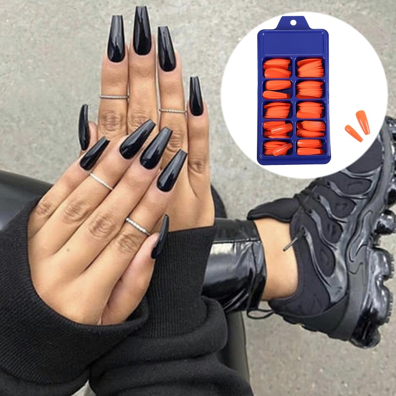 [Hàng mới về] Bộ 100 móng tay giả dáng dài vuông màu kẹo trơn che phủ toàn móng
