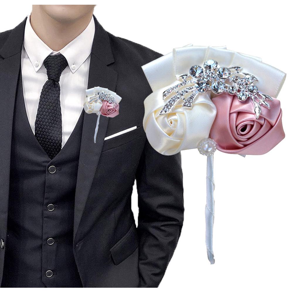 Bộ 2 Bông Hoa Hồng Handmade Bằng Lụa Có Ghim Cài Và Kẹp Cổ Điển Trang Trí Tiệc Cưới