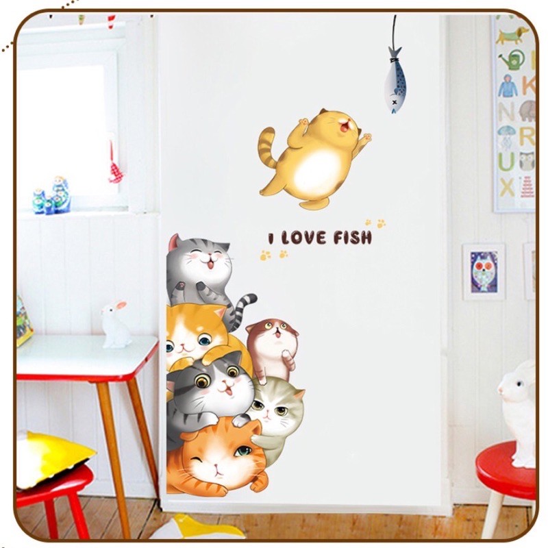 Decal dán tường - Mèo lông xù đáng yêu 03