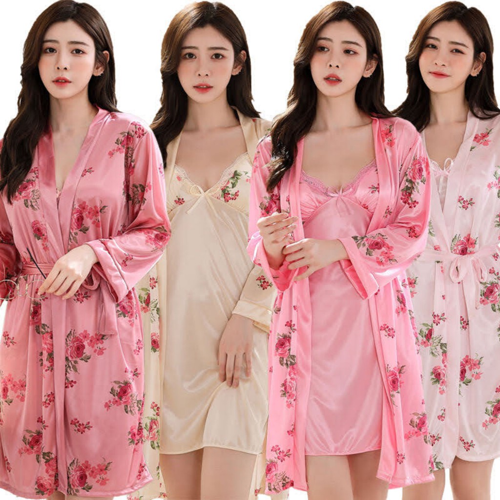 Đồ ngủ vải lụa Kimono Sexy + kèm áo khoác | BigBuy360 - bigbuy360.vn